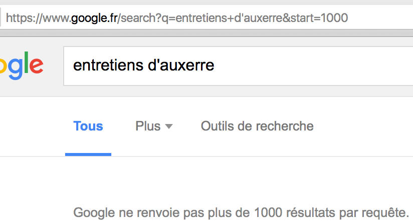 L'interdiction de consulter les rponses de rang suprieur  1000. Recherche plusieurs fois ralise en dcembre 2015.